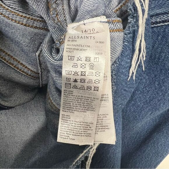 All Saints Women's Size 10 Blue Denim Piper Blue Cut Off Frayed Jean Jacket - Picture 10 of 13